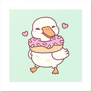 Cute Goose With Donut Around Neck Posters and Art